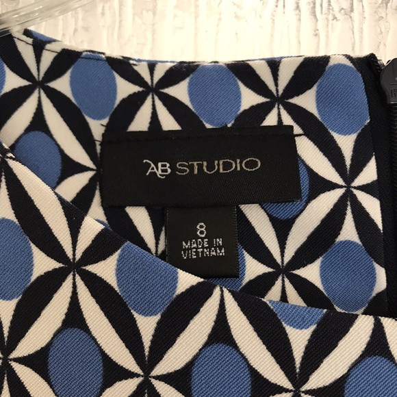 AB Studio Blue Geometric Print Sleeveless Sheath Dress Size 8 - Picture 6 of 9